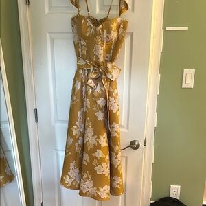 V. Chapman Gold and Yellow Midi Sundress with Spaghetti Straps